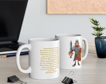 Armor of God White Ceramic Mug 11oz, Faith Mug, Faith Mug, Christian Gift, Faith Gift, Christian Mugs, Armor of God Mug,b2g,Ammie Peters