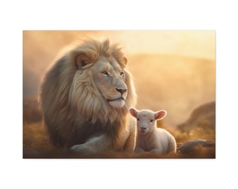 Lion and Lamb Horizontal No Words, Faith Canvas Prints, Jesus Canvas Art, Yahushua Canvas Art, Lion and Lamb Art, b2g, SDD