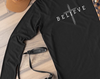 Believe Cross Long Sleeve Shirt, Blessed Cross T-Shirt, Christian Shirt, Religious Shirt, Shirts For Christian,b2g,Ammie Peters
