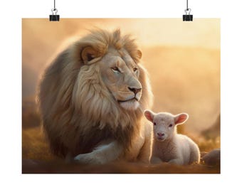 Lion and Lamb Image Horizontal, Christian Poster, Faith Posters, Jesus Posters, b2g, SDD