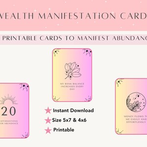 Affirmation Cards Printable, Affirmation Cards, Wealth, Money, Abundance, Manifest, Affirmation Cards Printable, Printable Cards, Pink