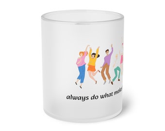 Frosted glass cup with dancing people enjoying life