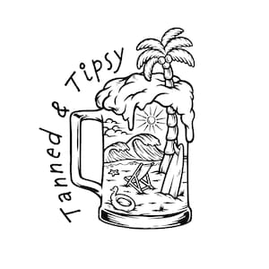 Tanned and Tipsy Beach Beer Mug SVG PNG Bundle l Beach gifts l vacation tshirts l vintage retro printable art l girls trip digital download