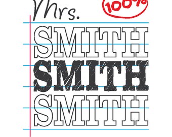 Mrs. Smith's Notebook Page SVG/PNG Bundle, teacher appreciation gift, back to school svg, printable classroom art, custom teacher design