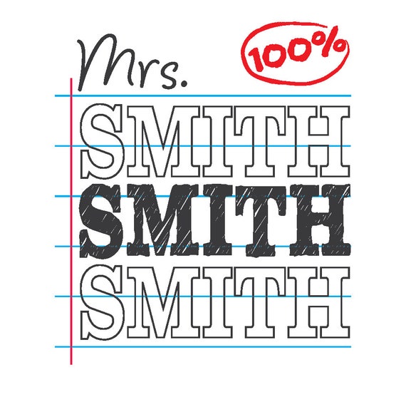 Mrs. Smith's Notebook Page SVG/PNG Bundle, teacher appreciation gift, back to school svg, printable classroom art, custom teacher design