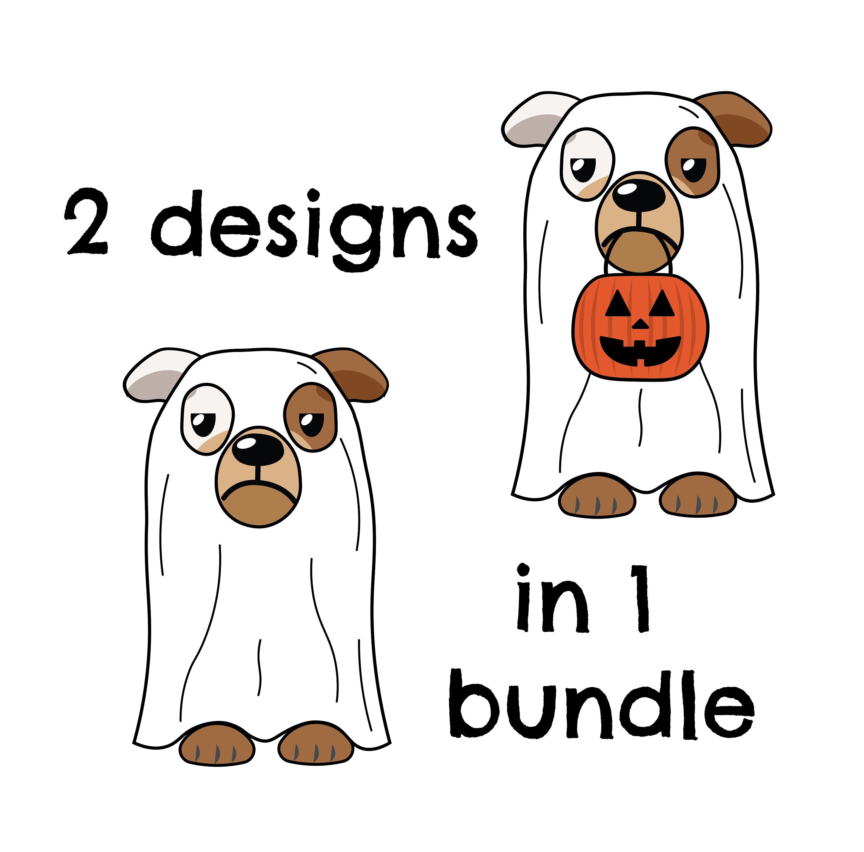 Bulldog Dog Ghost Halloween SVG PNG Bundle, Halloween Gifts, Animal Halloween Shirt svg, Spooky Season Download, Dog Pumpkin Basket