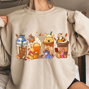 Winnie The Pooh Coffee Latte Shirt Sweatshirt , Vintage Fall Season Sweatshirt , Halloween Costume, Cute Halloween Pumpkin Sweatshirt