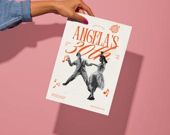 Birthday Invite Retro Orange Disco Dancing