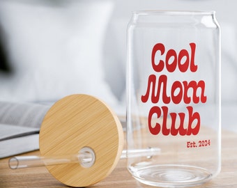 Cool Mom Club, Taza de cristal de café helado para mamá, Regalos para mamá, Anuncio de embarazo, Regalo de baby shower, Era de mamá, Regalo del Día de la Madre, Mamá 2024