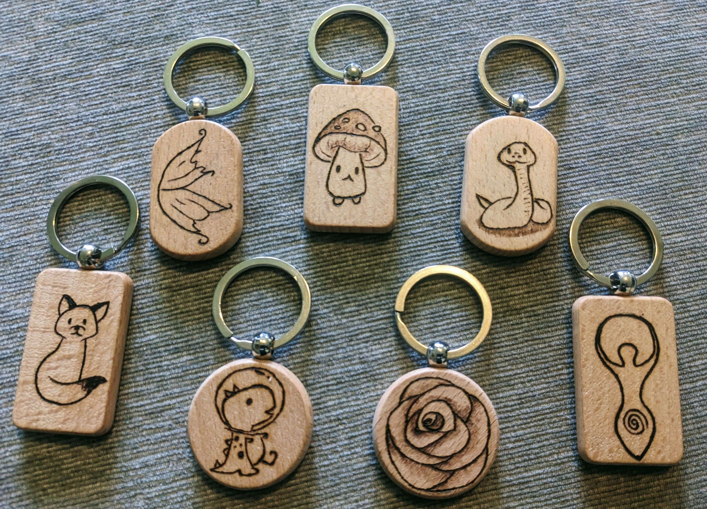 Wood burning best sale keychain