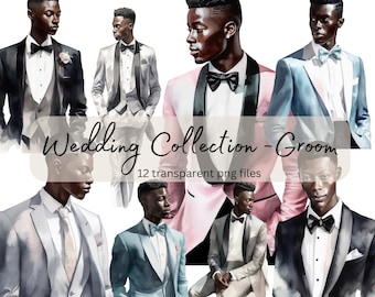 Groom Watercolor Clipart Bundle, Transparent PNG, Wedding clipart, Digital Download, Scrapbook Junk Journal, Fashion Clipart, Commercial Use