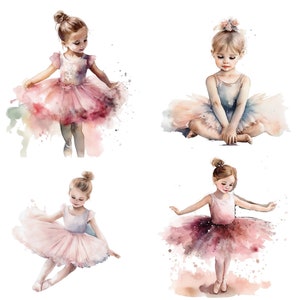Little Ballerina Watercolor Clipart Bundle, Transparent PNG, Cute Girls ...