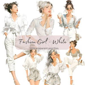 Clipart aquarelle blanc filles mode, PNG Transparent, téléchargement numérique, fabrication de cartes belle femme dame, Illustration modèle, scrapbooking