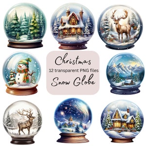 Noël Snow Globe Aquarelle Clipart, PNG transparent, Fabrication de cartes de vacances d’hiver, Sublimation, Artisanat en papier, Junk Journal Scrapbooking