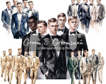 Groomsmen Watercolor Clipart Bundle, Transparent PNG, Wedding clipart, Digital Download, Scrapbook Card Making, Junk Journal, Commercial Use
