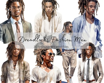 Dreadlocks Fashion Men Watercolor Clipart Bundle, Transparent PNG, Digital Download, Card Making, Model clipart Illustration, Commercial Use