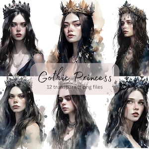 Gothic Princess Acquerello Clipart, PNG trasparente, Download digitale, Clipart Pretty Girls, Card Making Scrapbook Junk Journal, Halloween