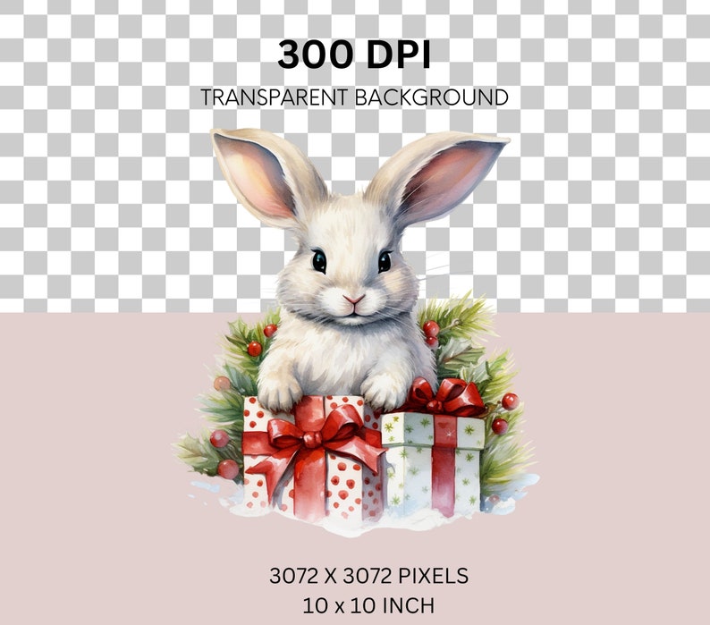 Christmas Bunny Rabbit Watercolor Clipart Bundle, Transparent PNG, Cute ...