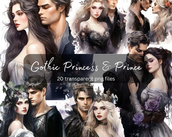 Dark Gothic Fairytale Watercolor Clipart Bundle, transparent PNG, Black Clipart, Fantasy illustration, Paper craft,Junk Journal Scrapbooking