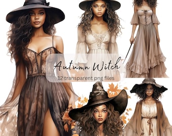 Witch Watercolor Clipart Bundle, Transparent PNG, Digital Download, Halloween Card Making, Witchcraft Witchery Illustration, Commercial Use