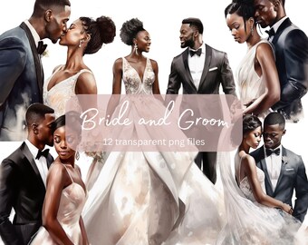 Bride and Groom Watercolor Clipart Bundle, Transparent PNG, Wedding Couple clipart, Digital Download, Scrapbook Card Making, Commercial Use