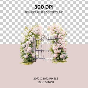 Spring Garden Gate Watercolor Clipart Bundle, Transparent PNG, Digital ...