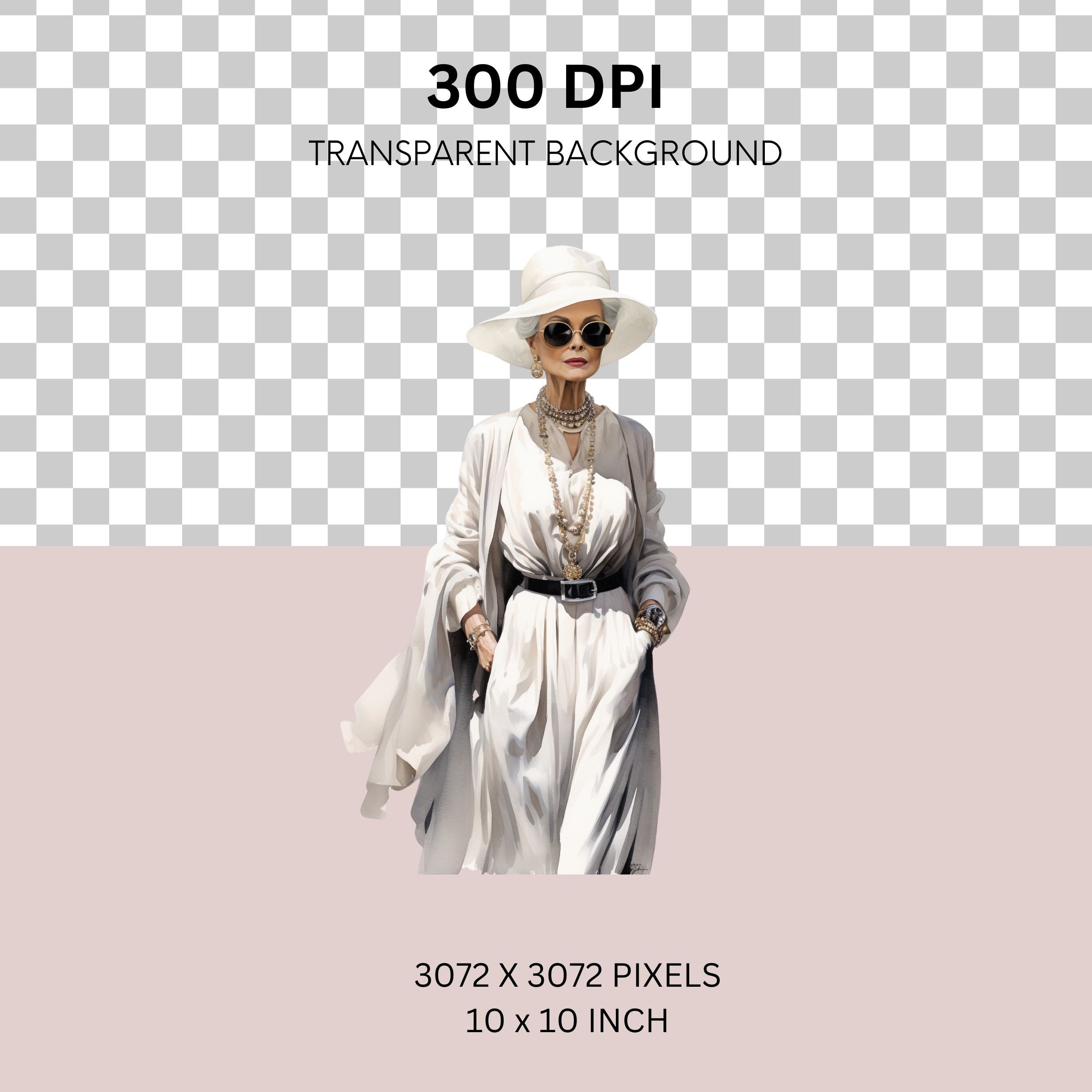 Elderly Lady Fashion Watercolor Clipart Bundle, Transparent PNG ...