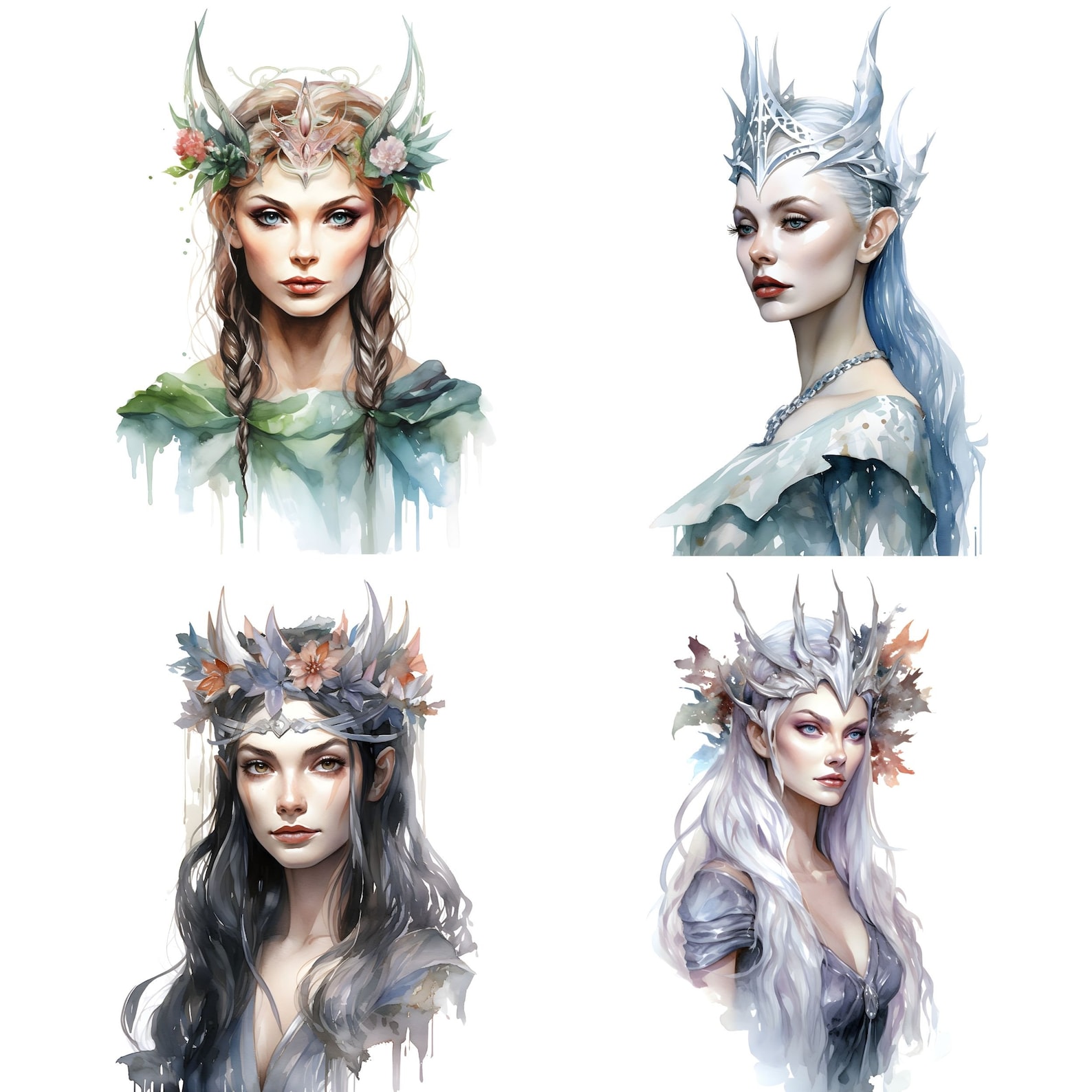 Elf Queen Vector Elf Queen Watercolor Clipart Bundle, Transparent PNG, Pretty Girls ...