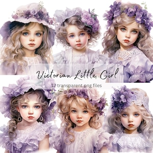 Victorian Vintage Little Girl Watercolor Clipart Bundle, Transparent PNG, Digital Download,Card Making Scrapbook Junk Journal Commercial Use