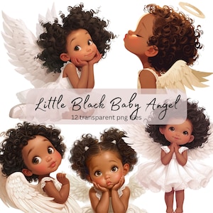 Little Black Baby Engel Clipart Bundle, transparentes PNG, Fantasy Illustration, süßes Baby, Papiermodell, Junk Journal Scrapbooking, Kartenherstellung