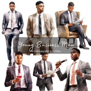 Young Business Man Watercolor Clipart Bundle, Transparent PNG, Digital Download, Fashion Card Making Scrapbook Junk Journal Commercial Use