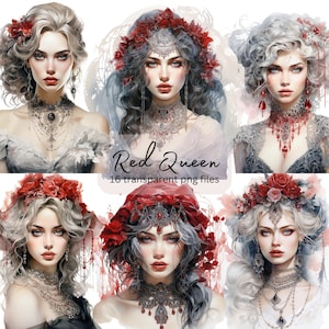 Red Queen Acquerello Clipart, PNG trasparente, Download digitale, Belle ragazze, Fantasia Card Making Scrapbook Junk Journal, Uso commerciale