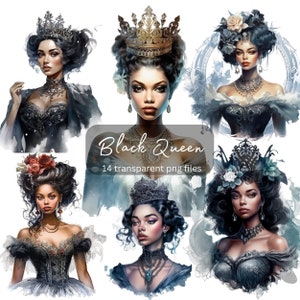 Black Queen Watercolor Clipart, Transparent PNG, Digital Download, Pretty Girls clipart, Fantasy Clipat,Card Making Scrapbook Junk Journal,