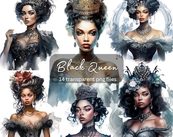 Black Queen Watercolor Clipart, Transparent PNG, Digital Download, Pretty Girls clipart, Fantasy Clipat,Card Making Scrapbook Junk Journal,