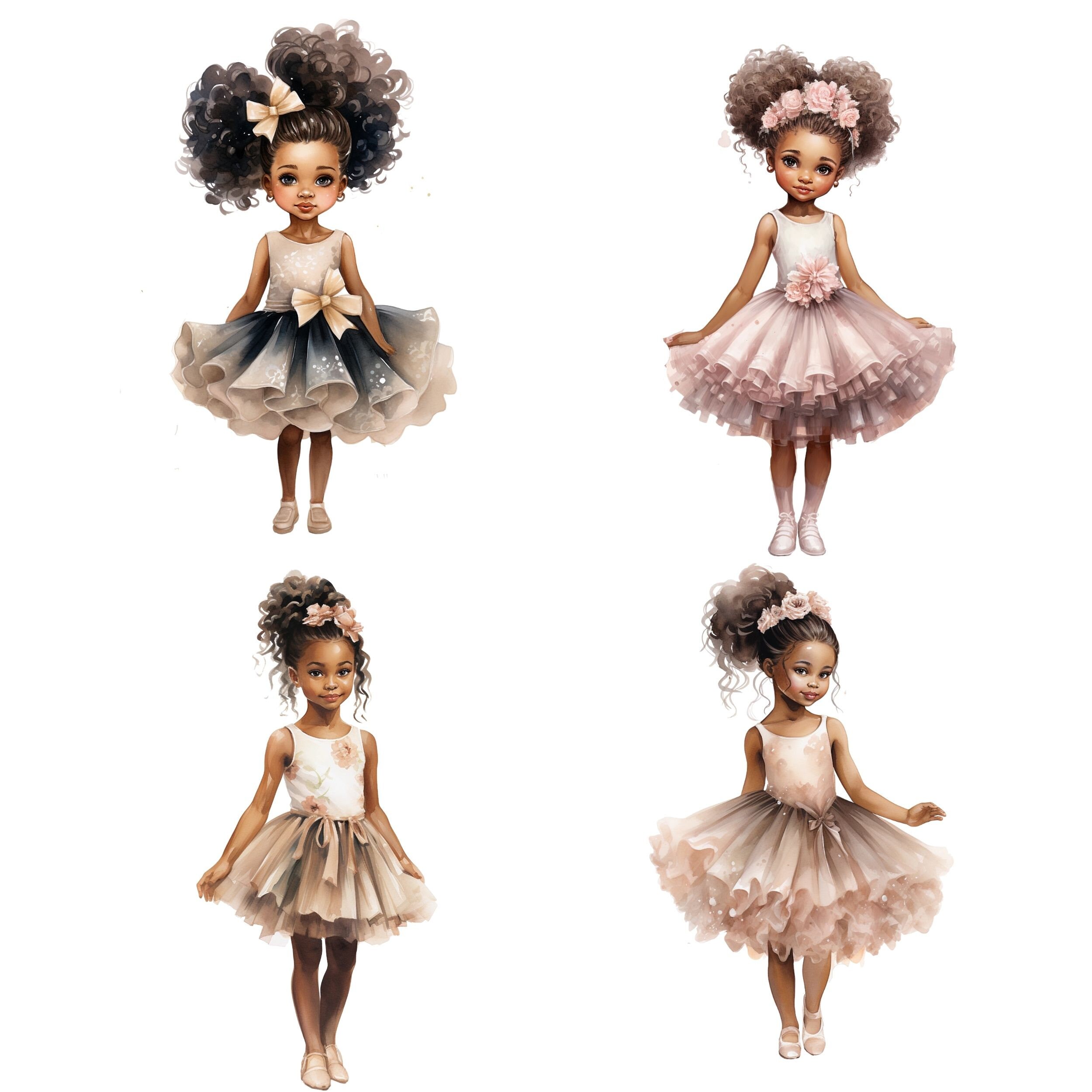 Little Ballerina Watercolor Clipart Bundle, Transparent PNG, Cute Girls ...