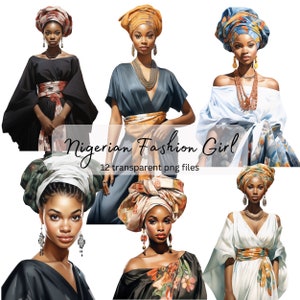 Nigeriaanse mode meisje clipart bundel, transparante PNG, digitale download, kaart maken zwarte vrouw, Lady Boss mode illustratie, commercieel gebruik