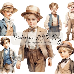 Viktorianische Vintage kleiner Junge Aquarell Clipart Bundle, transparentes PNG, digitaler Download, Card Making Scrapbook Junk Journal kommerzielle Nutzung