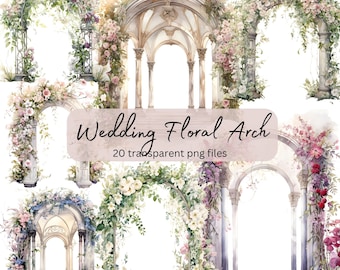 Wedding Floral Arch Clipart Bundle Watercolor, Transparent PNG, Card Making, Digital Download, Scrapbooking Junk Journal, Commercial Use