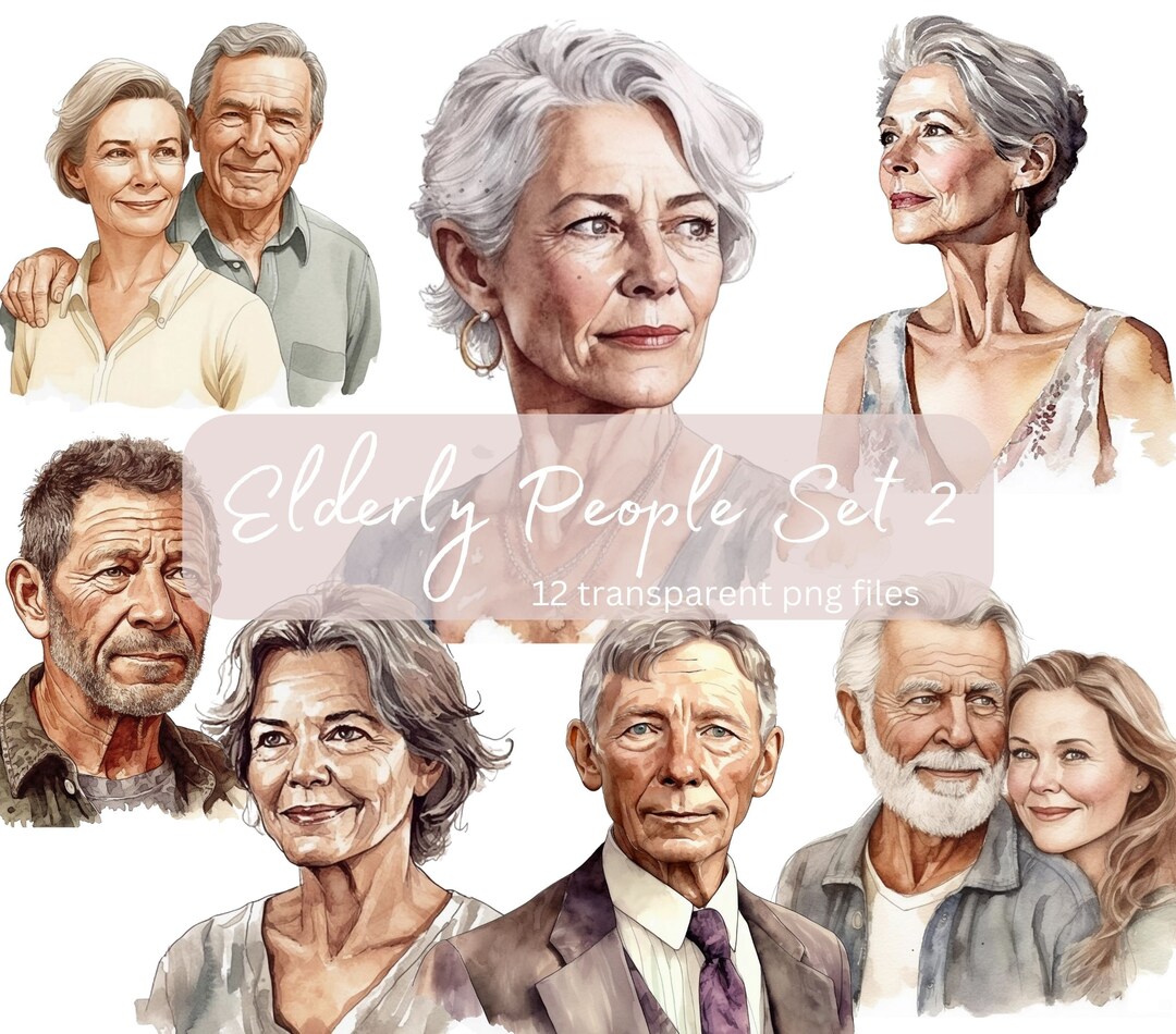 Elderly People Watercolor Clipart Bundle Transparent PNG - Etsy UK