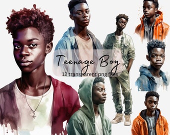 Teenager Junge Aquarell Clipart Bundle, transparent PNG, Porträt Clipart, digitaler Download, Card Making Scrapbook Junk Journal kommerzielle Nutzung