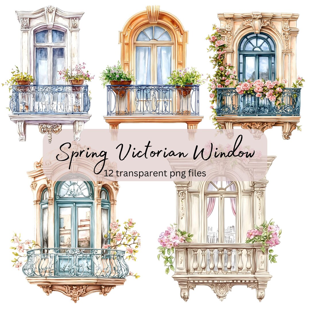 Spring Floral Window Watercolor Clipart Bundle, Transparent PNG ...