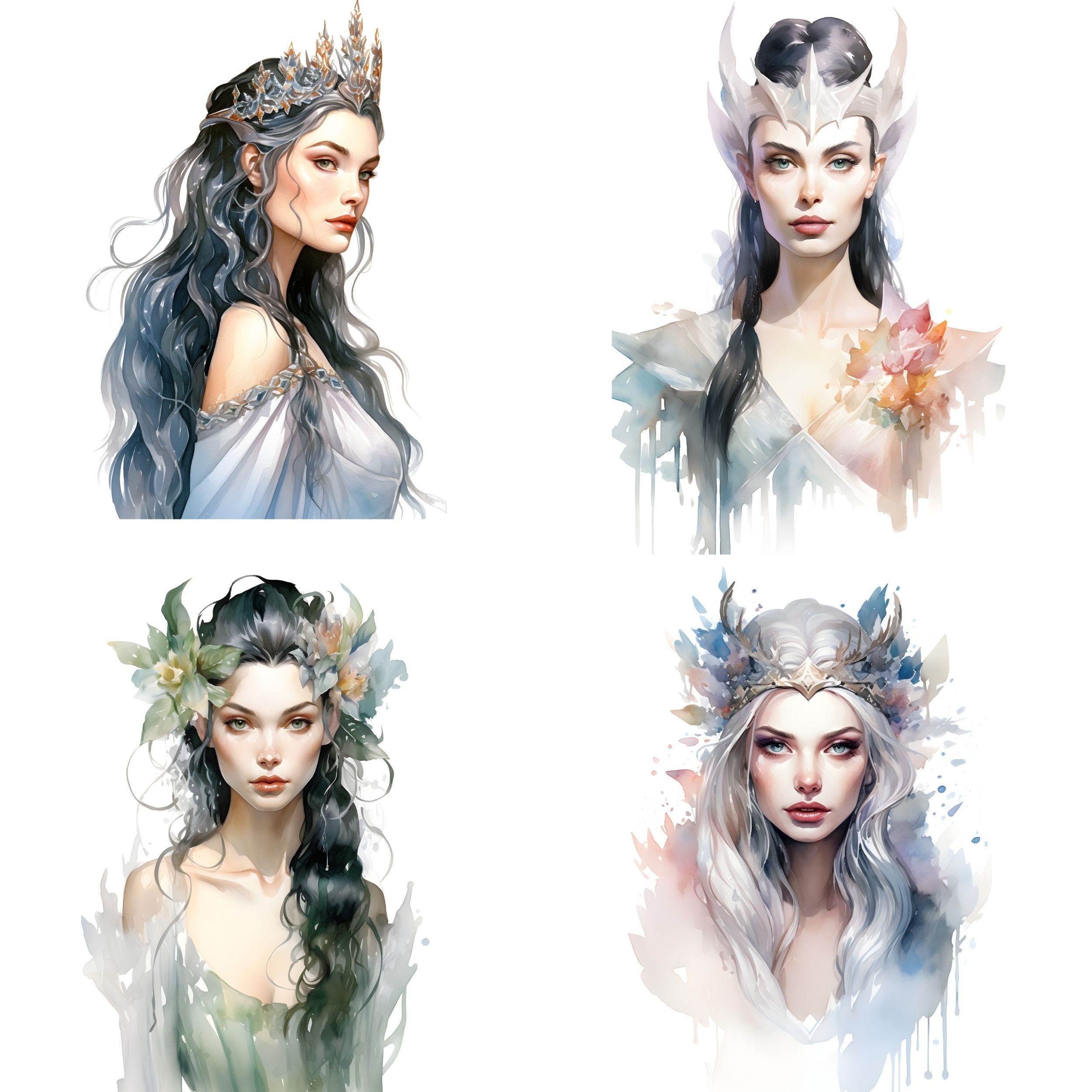 Elf Queen Vector Elf Queen Watercolor Clipart Bundle, Transparent PNG, Pretty Girls ...