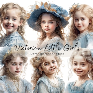 Victorian Vintage Little Girl Watercolor Clipart Bundle, Transparent PNG, Digital Download,Card Making Scrapbook Junk Journal Commercial Use