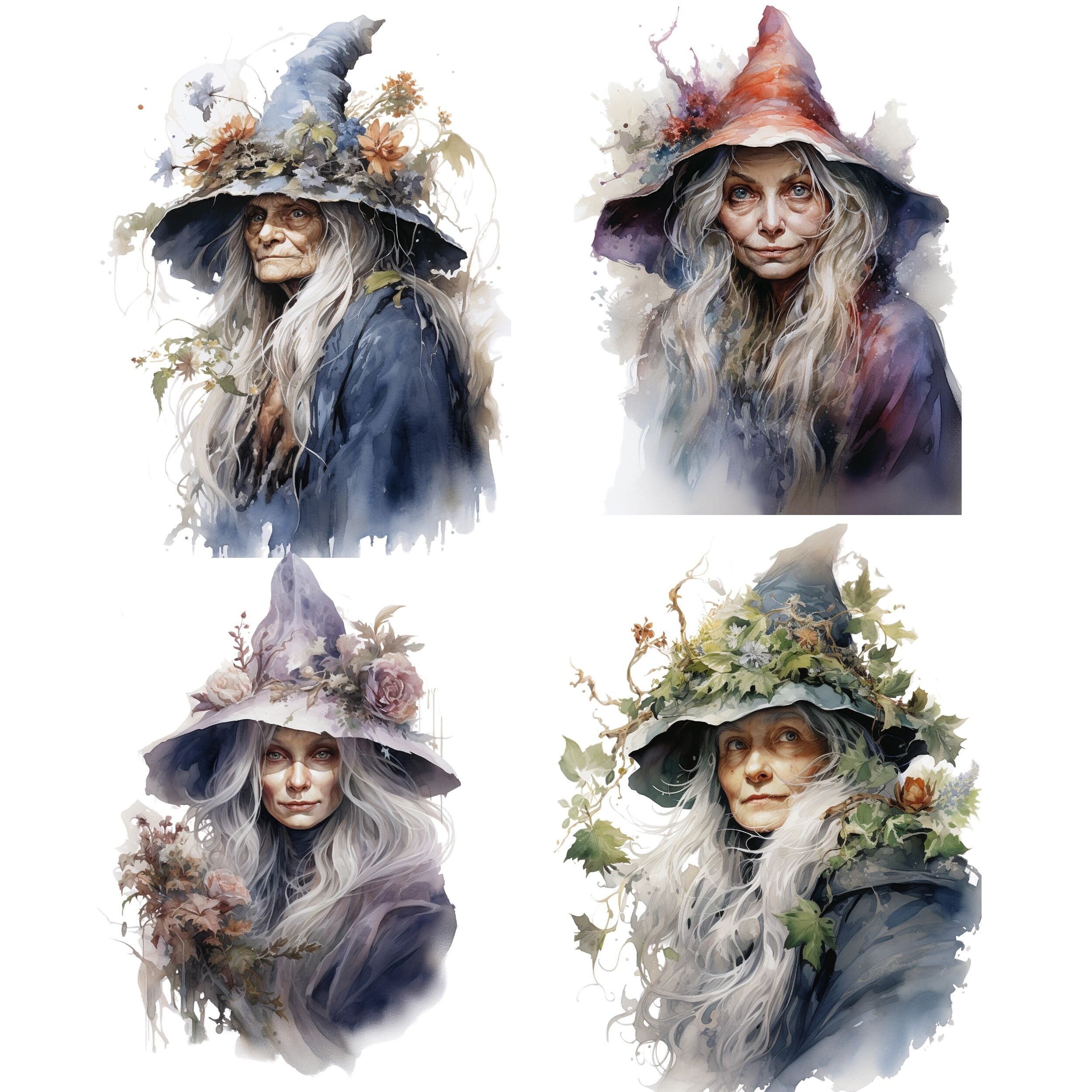 Witch Watercolor Clipart Bundle, Transparent PNG, Digital Download ...