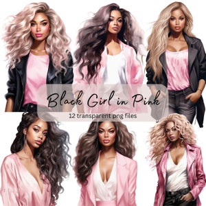 Pacote de clipart aquarela rosa fashion girl, PNG transparente, download digital, mulher fazendo cartão, ilustração de clipart de moda, uso comercial