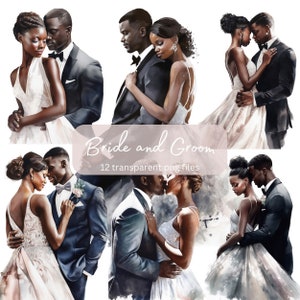 Mariée et le marié aquarelle Clipart Bundle, PNG Transparent, mariage Couple clipart, téléchargement numérique, Scrapbook carterie, usage Commercial