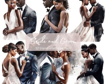 Bride and Groom Watercolor Clipart Bundle, Transparent PNG, Wedding Couple clipart, Digital Download, Scrapbook Card Making, Commercial Use