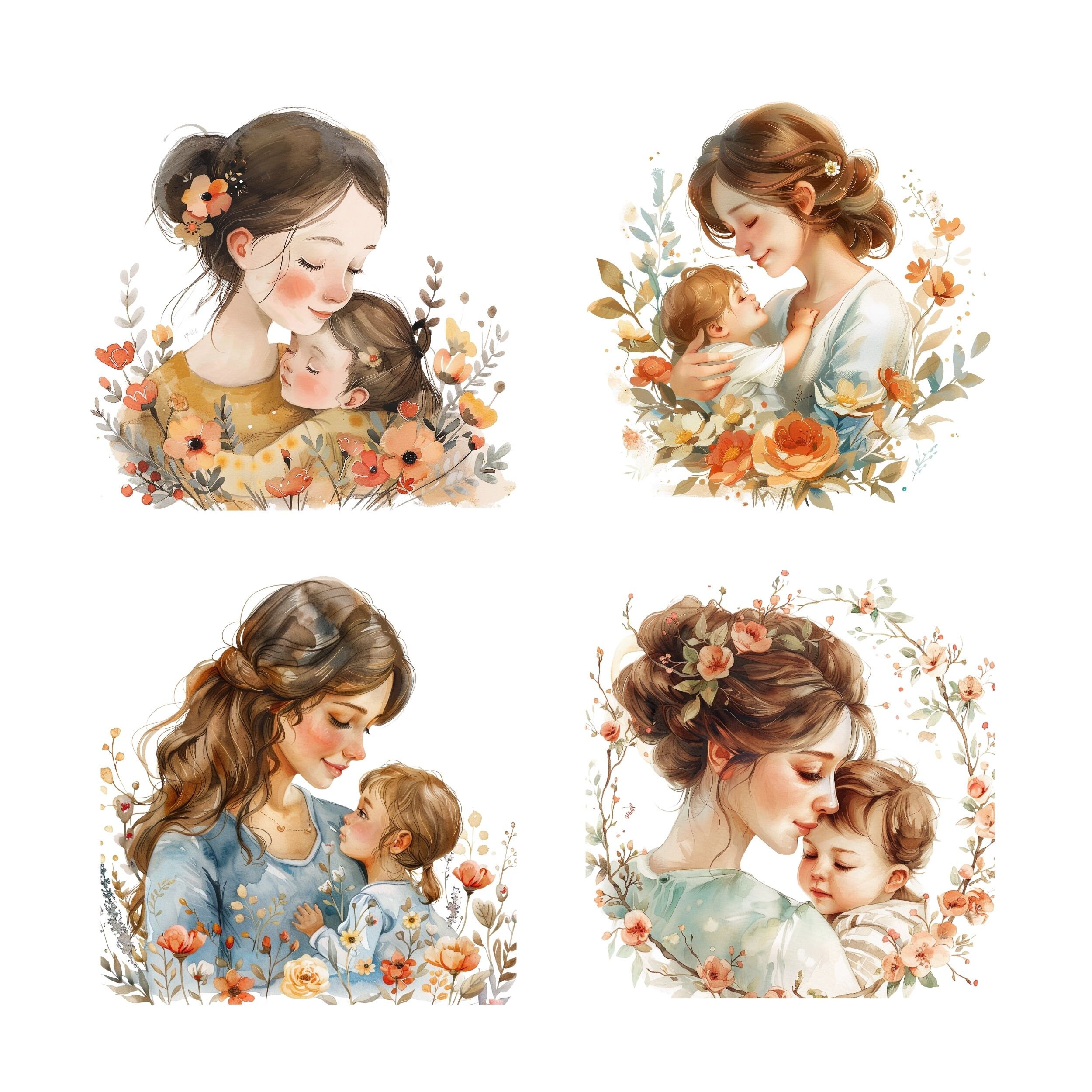 Mom and Baby Watercolor Clipart Bundle, Transparent PNG, Digital ...
