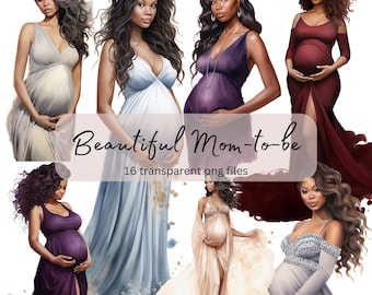 Pregnant Woman Watercolor Clipart Bundle, transparent PNG, Maternity Girl Fashion, Papercraft, Junk Journal Card Making, Commercial Use