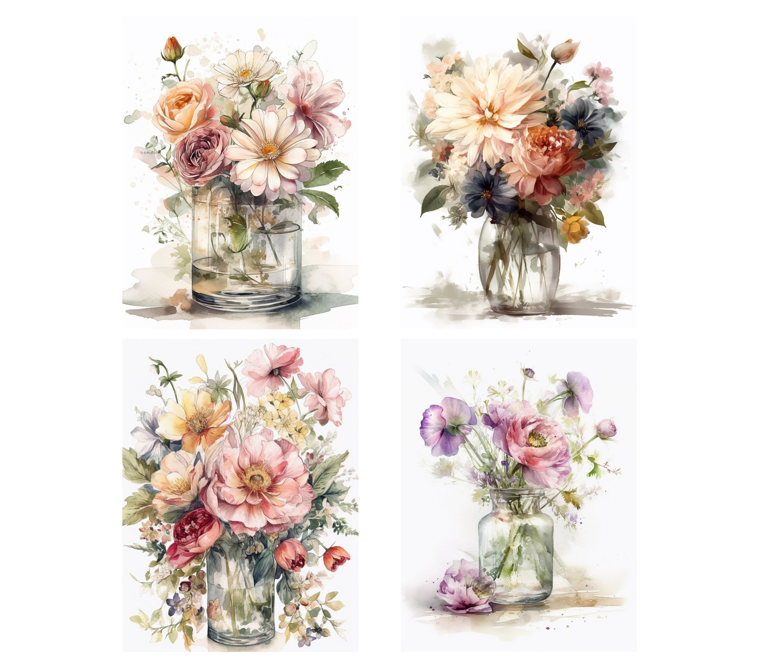 Flowers in Vase Watercolor Clipart Bundle, High Resolution Jpegs ...